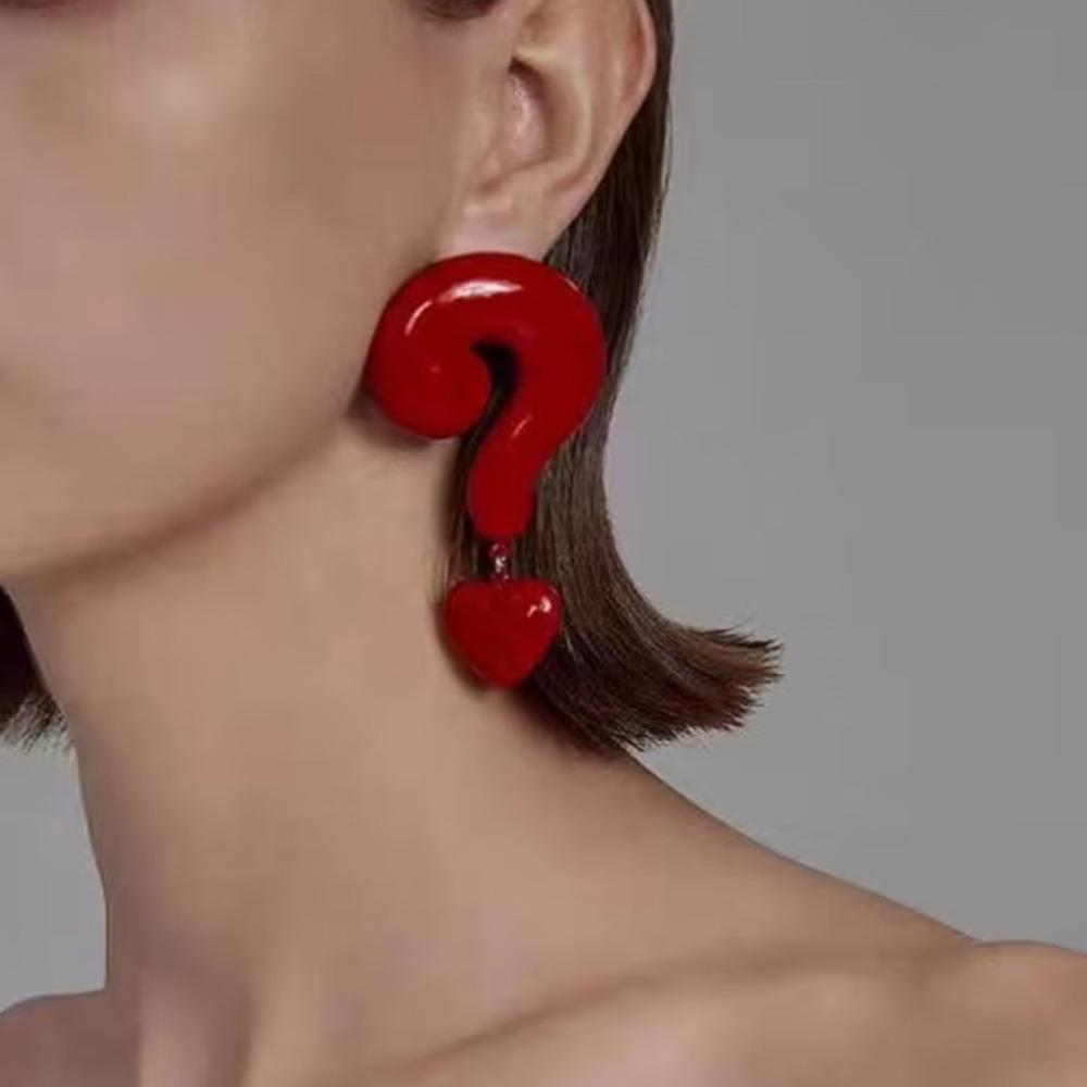 Unique Red Question Mark Earrings
